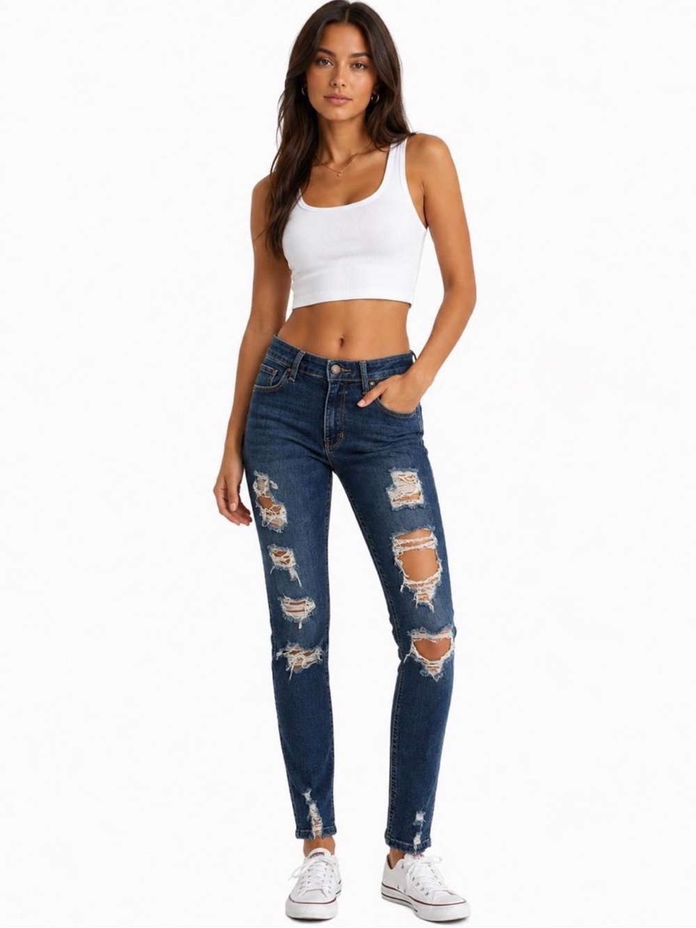Hollister Dark Blue Ripped High-Rise Skinny Jeans